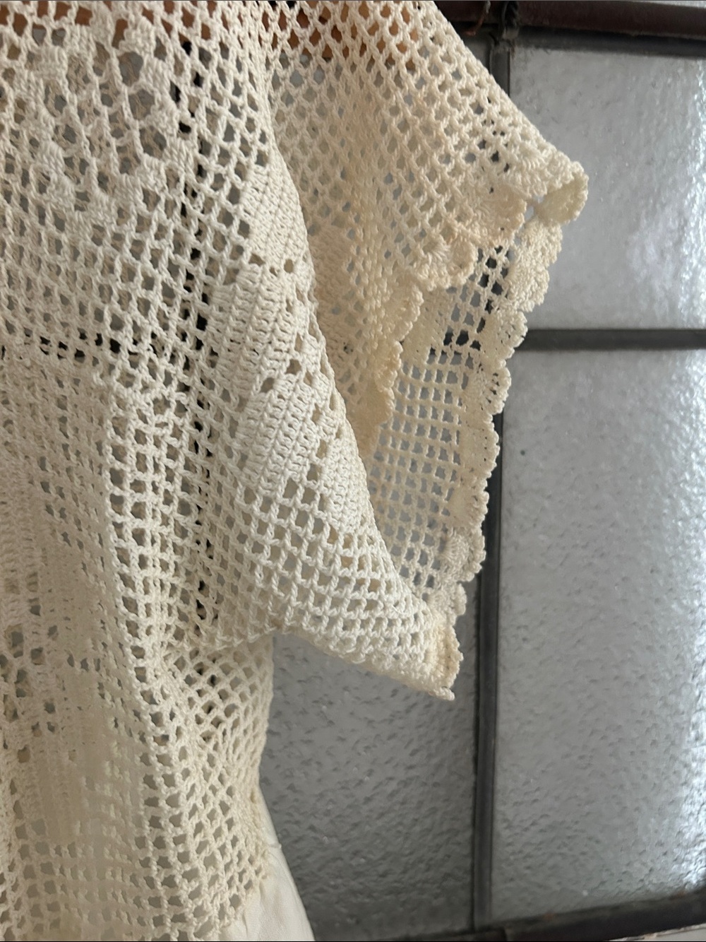 Vintage Women's Crochet Yoke Peasant Top - Cream - Picture 3 of 5